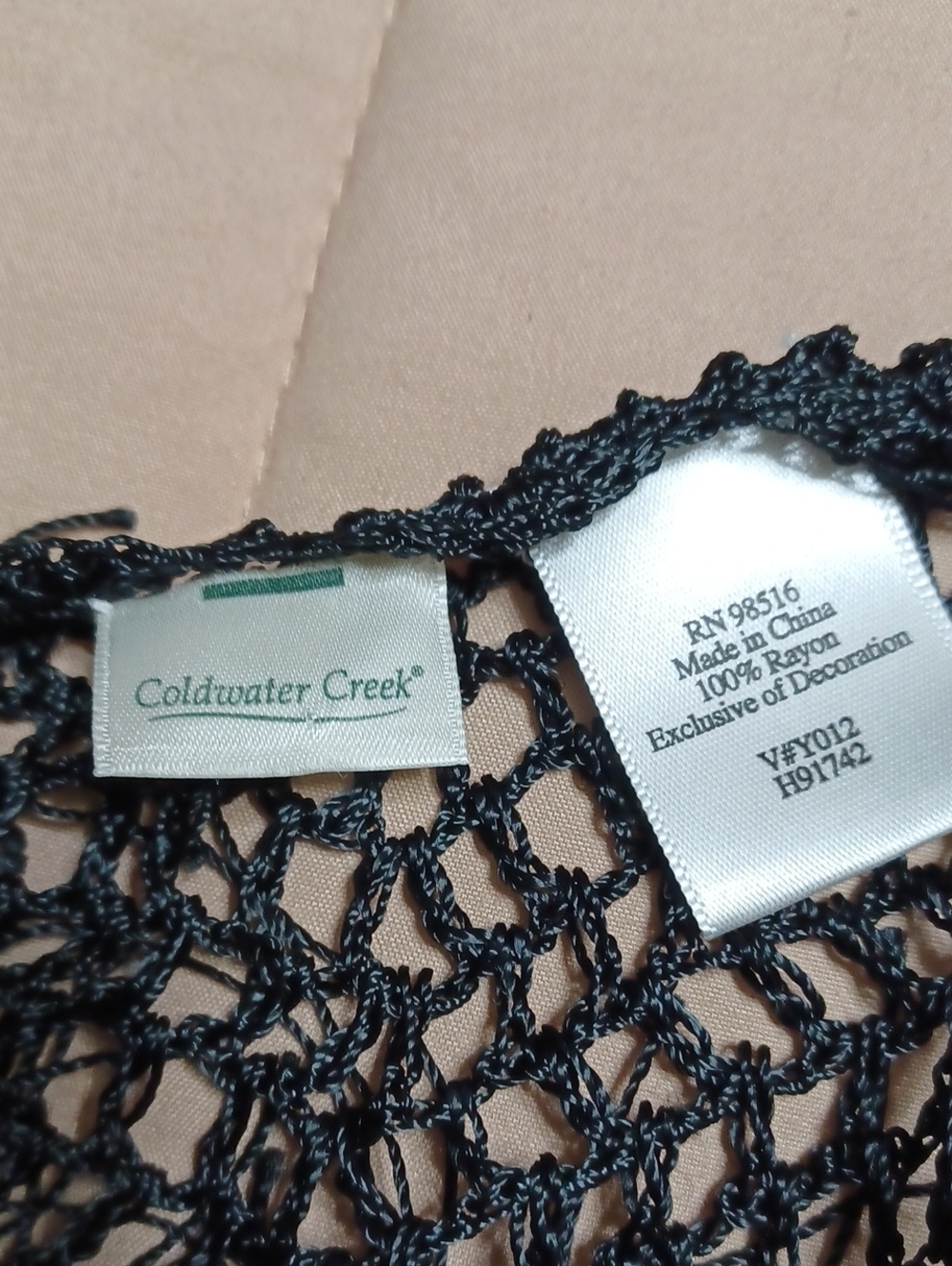 Coldwater Creek Black Open-Weave Fringe Wrap - Picture 3 of 6